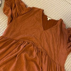 Burnt orange puff sleeve dress
